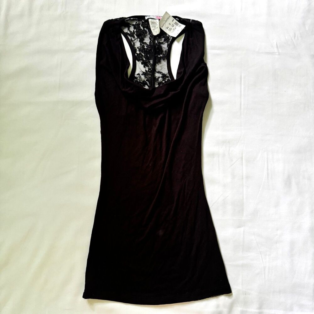 NWT Body Central Tank Top Y2K Vintage Black With Lace Cowl Neck Size Small